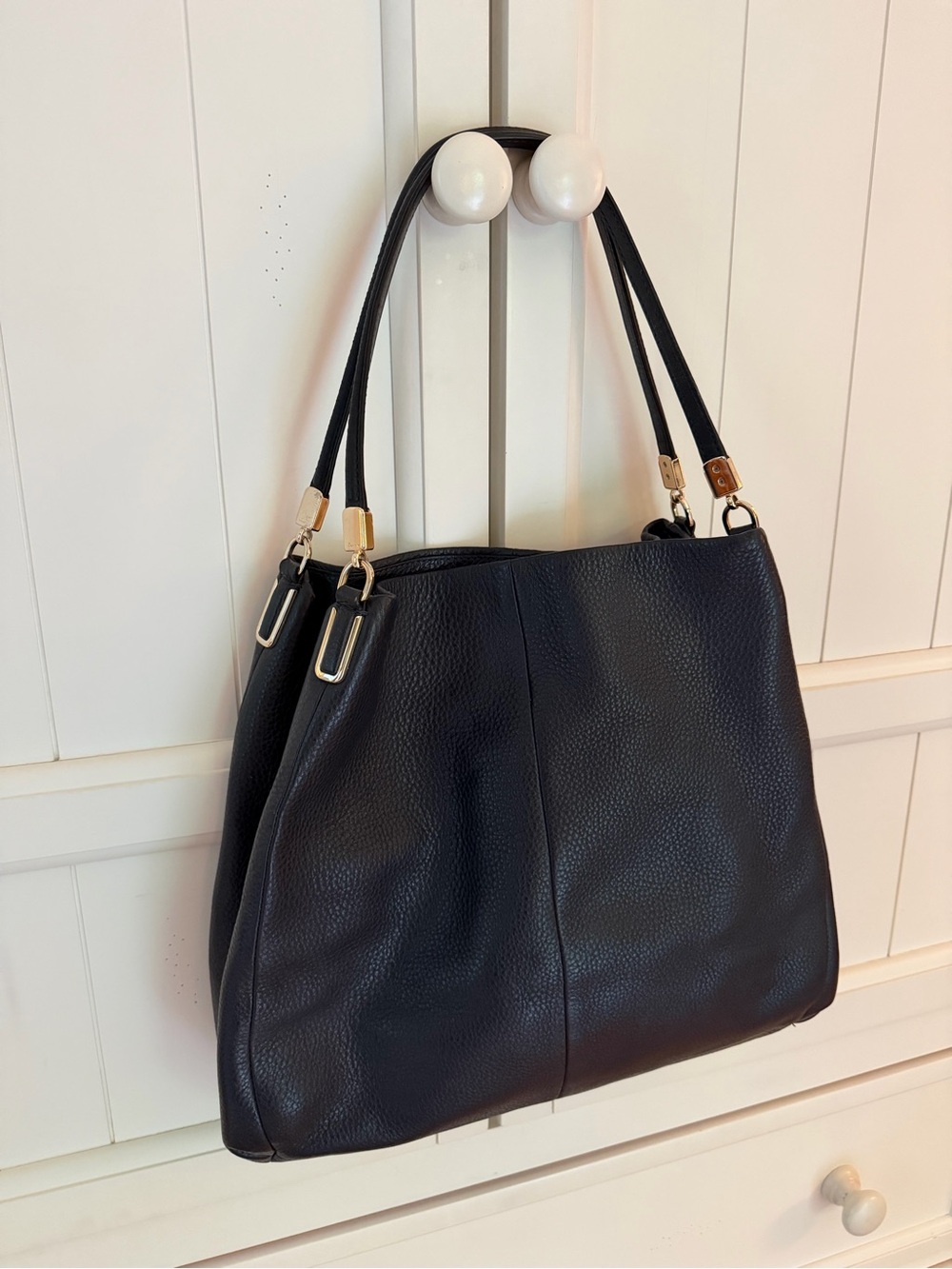 Coach Black Pebbled Leather Shoulder Bag with Gold Hardware